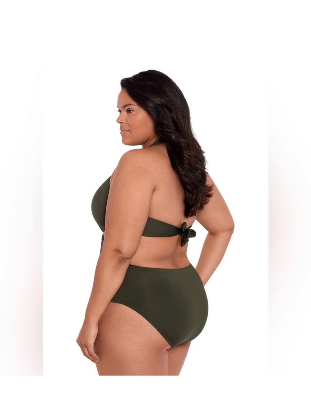Lauren Ralph Lauren Size 16 Cut Out Halter One Piece Swimsuit olive color